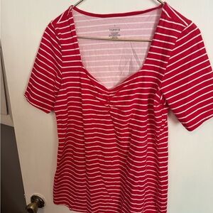 Torrid Red and White Striped Short Sleeve Top
